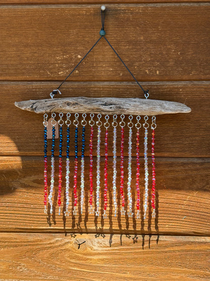 American Flag Glass Bead Driftwood Suncatcher - Medium 2