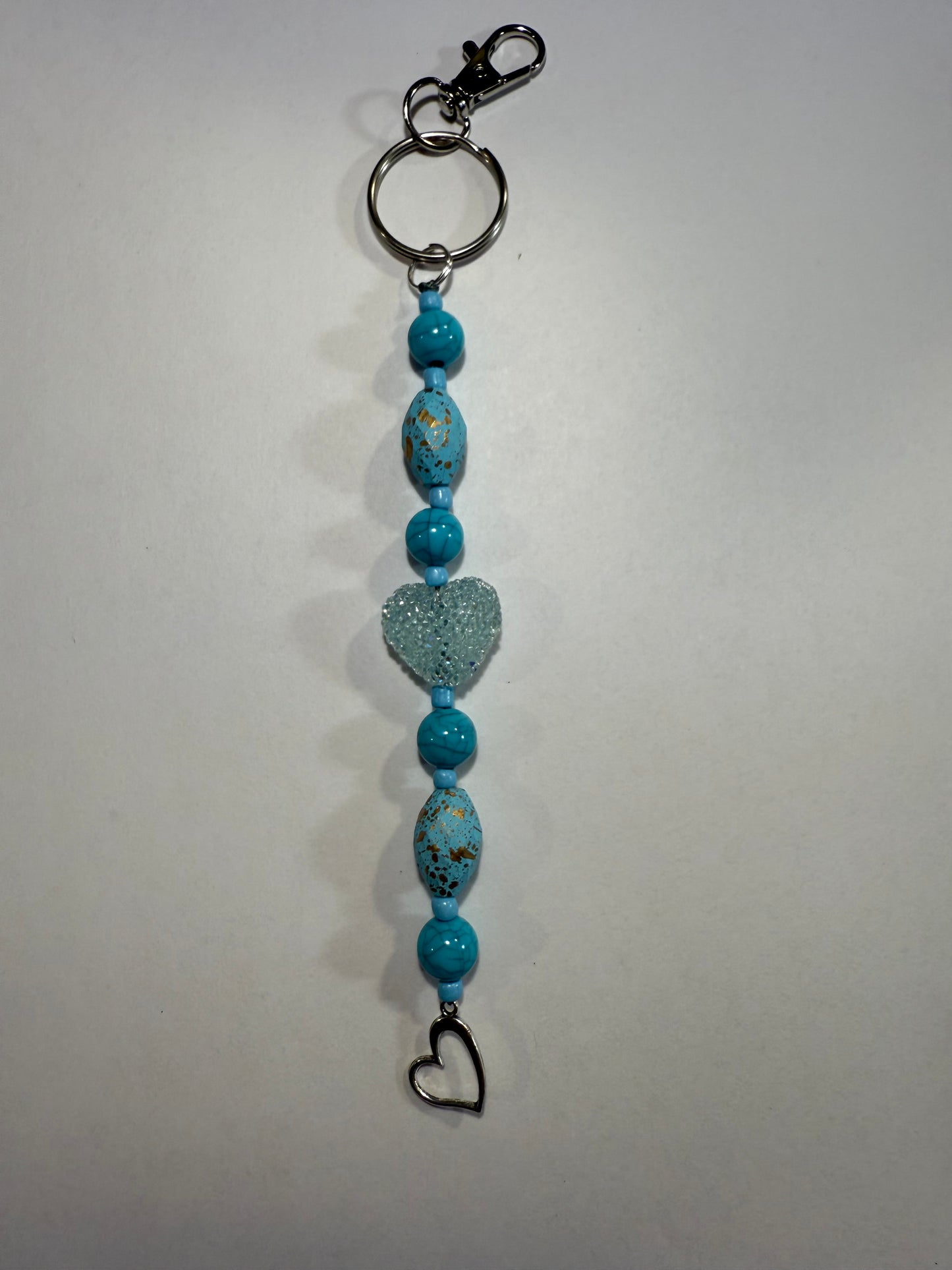 Blue Heart Beaded Keychain | Turquoise Purse Charm | Handmade Key Ring with Heart Charm | Valentine Gift for Her | Bag Accessory