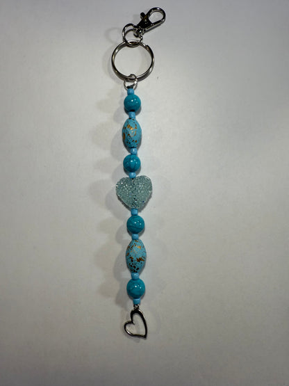 Blue Heart Beaded Keychain | Turquoise Purse Charm | Handmade Key Ring with Heart Charm | Valentine Gift for Her | Bag Accessory