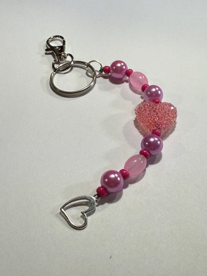 Pink Heart Beaded Keychain or Purse Charm | Valentine Gift for Her | Romantic Handmade Accessory | Love Heart Keyring