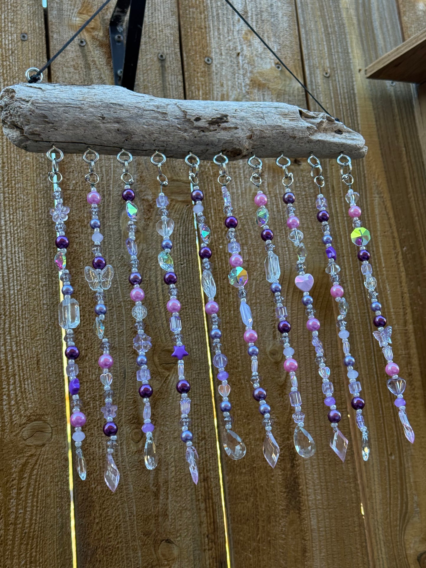 Coastal Beaded Suncatcher with Driftwood | Ocean Blue Hanging Decor