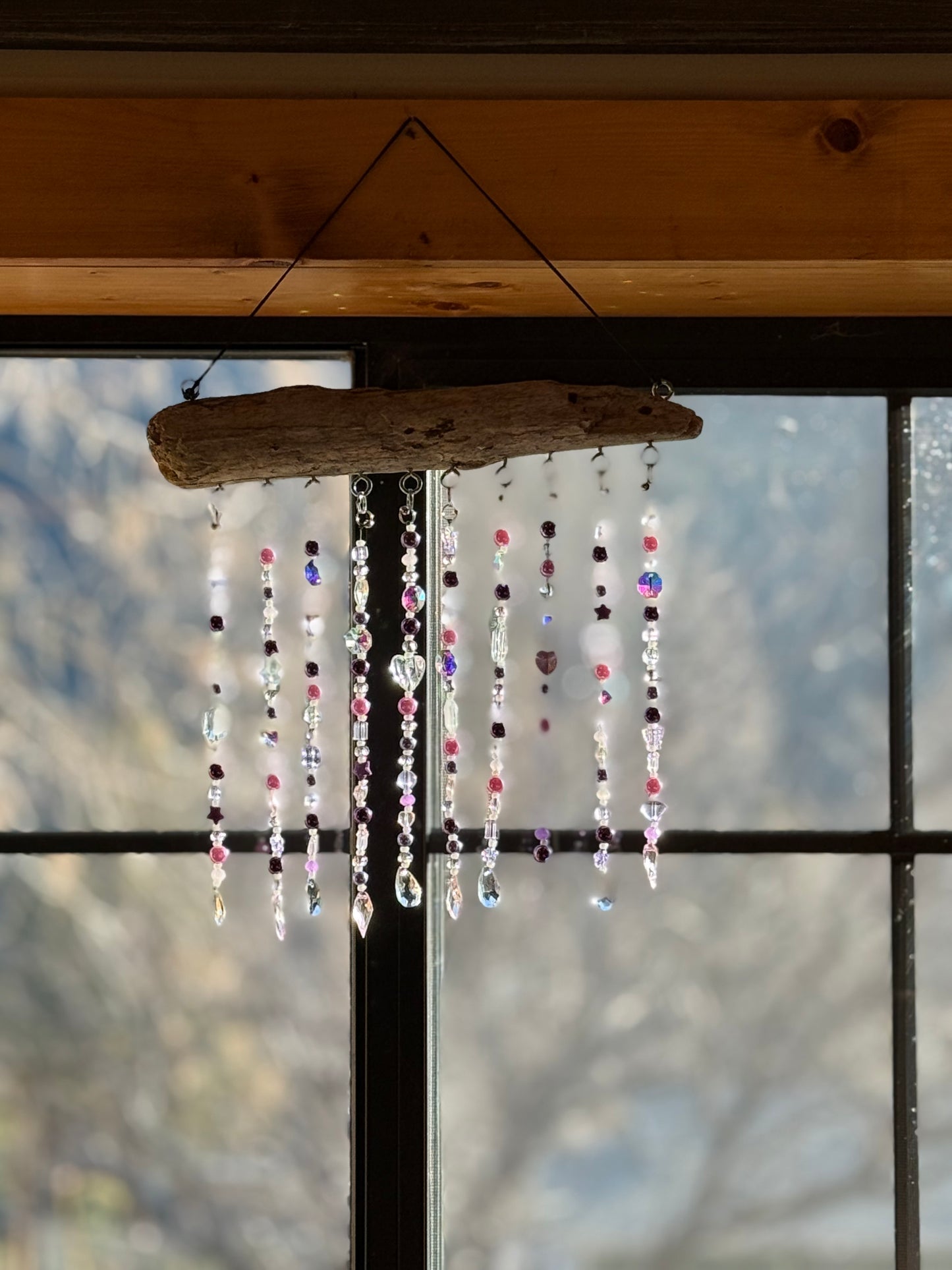 Coastal Beaded Suncatcher with Driftwood | Ocean Blue Hanging Decor