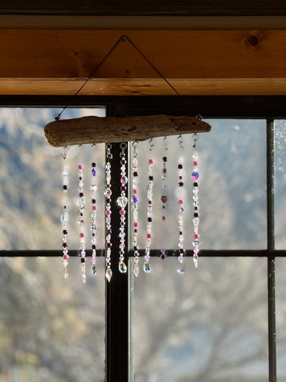 Coastal Beaded Suncatcher with Driftwood | Ocean Blue Hanging Decor