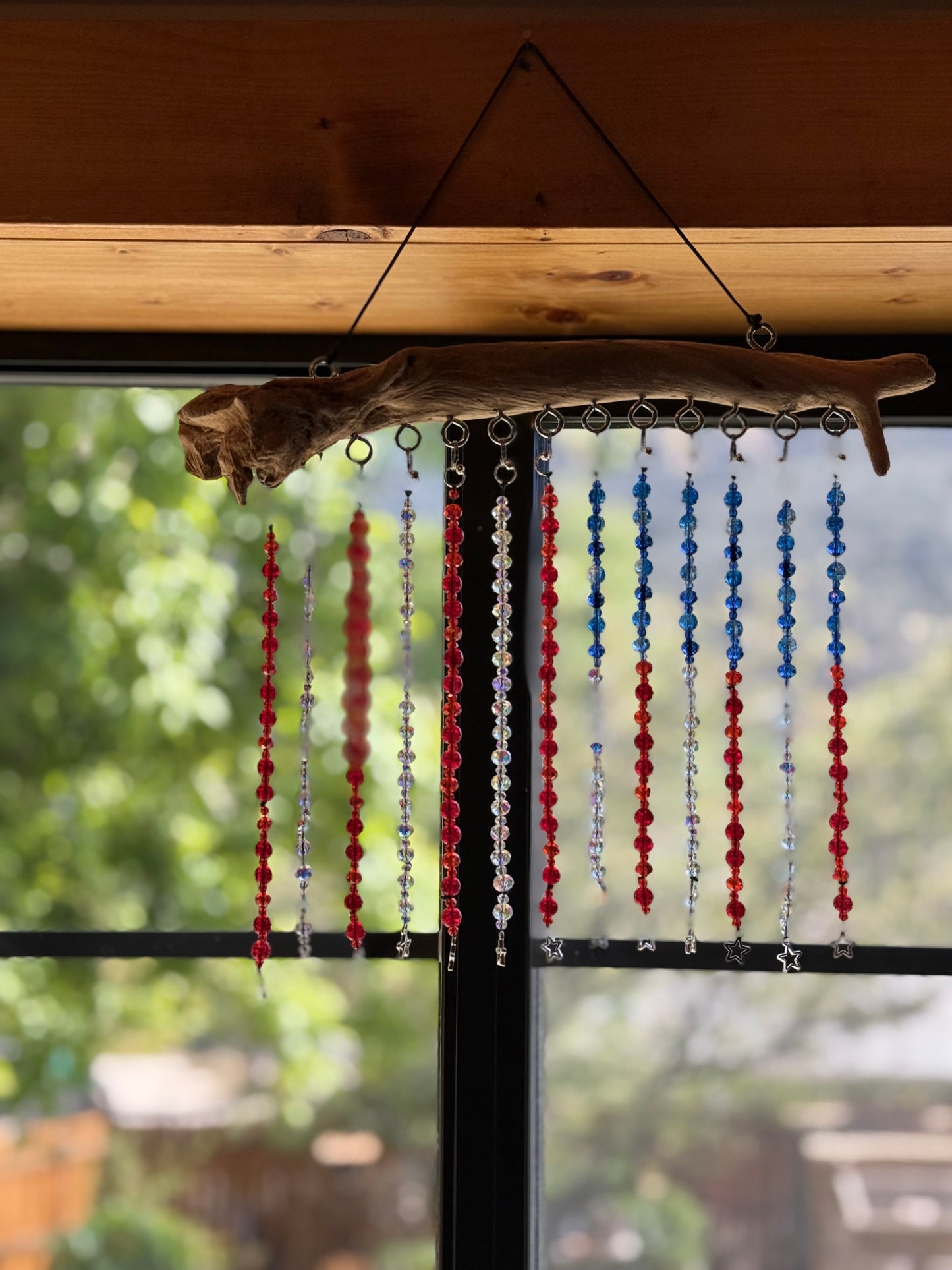 Handmade American Flag Driftwood Beaded Suncatcher