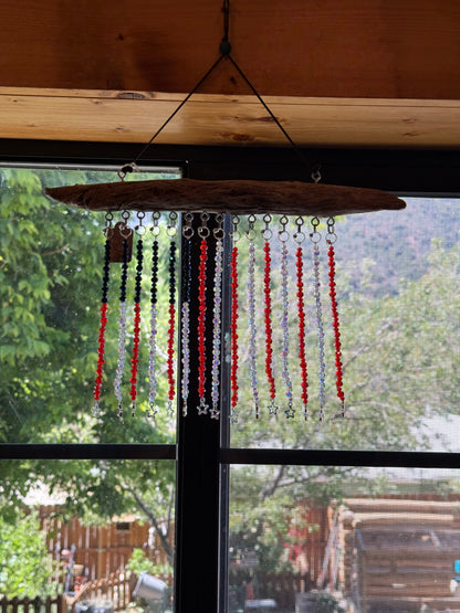 American Flag Glass Bead Driftwood Suncatcher - Medium 2