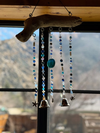 Blue Glass and Driftwood Wind Chime / Suncatcher