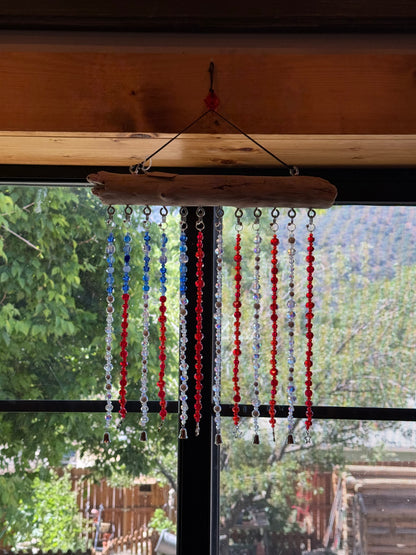 Glass Bead and Driftwood American Flag Suncatcher - medium