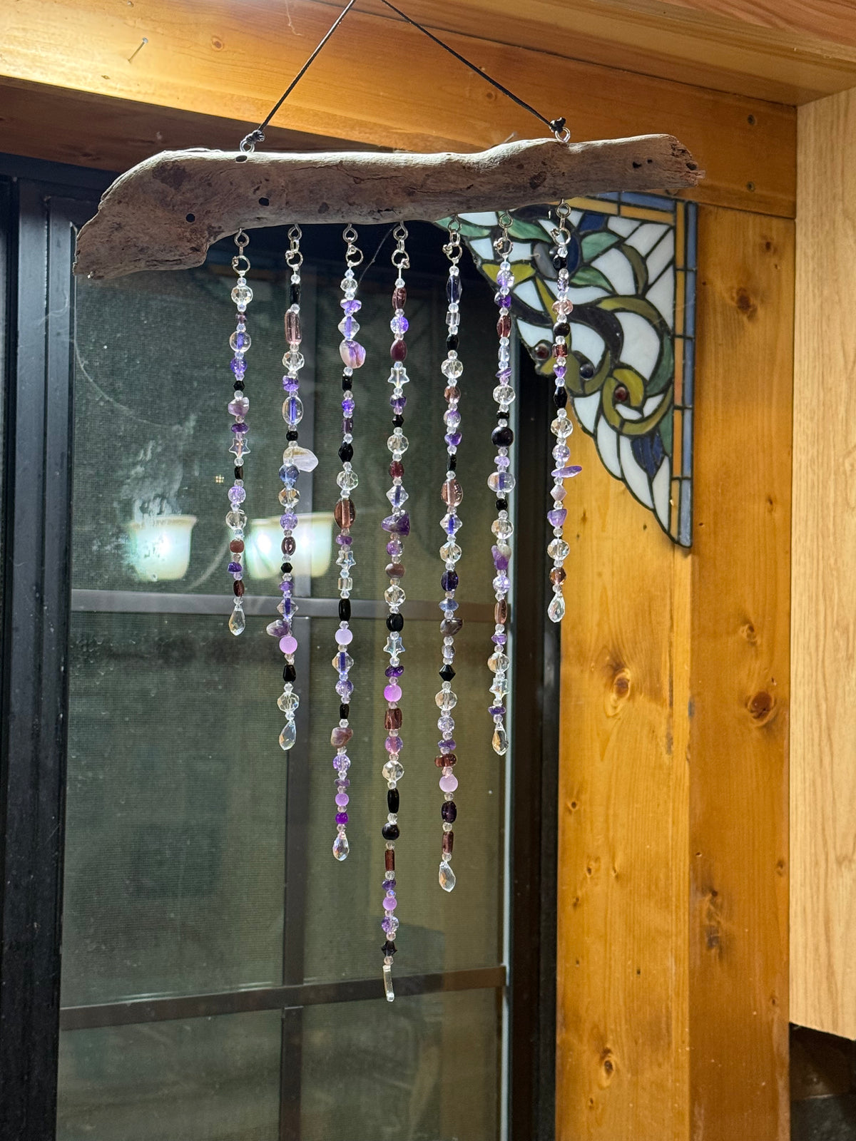 Purple Glass Bead Driftwood Suncatcher -