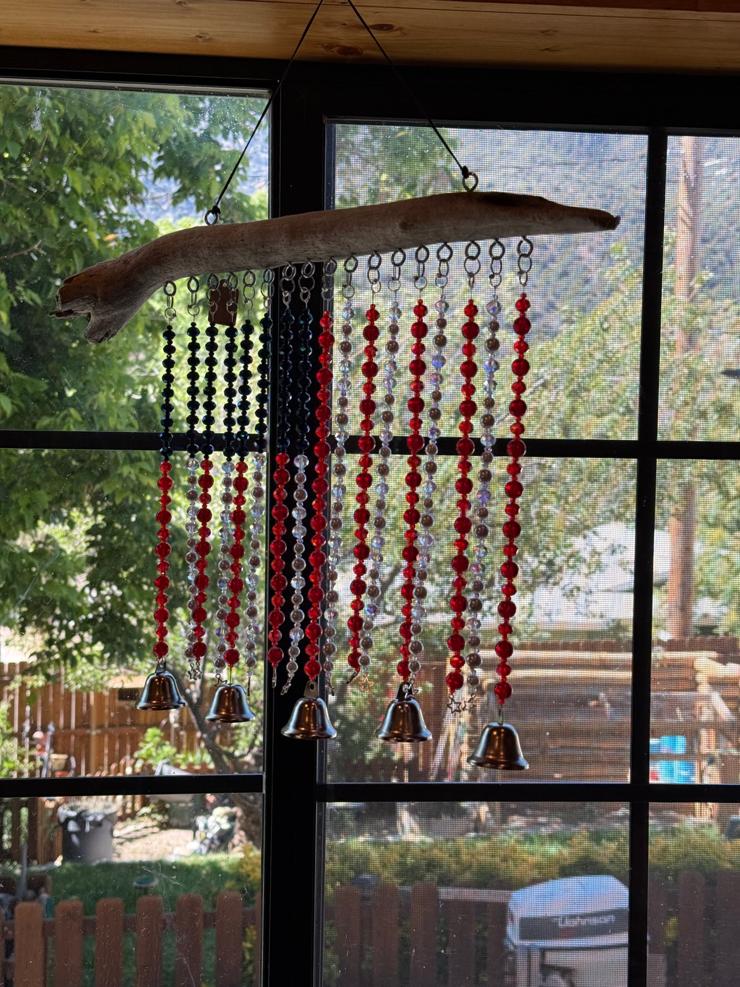 Glass Bead Driftwood American Flag Suncatcher / Wind Chime - large
