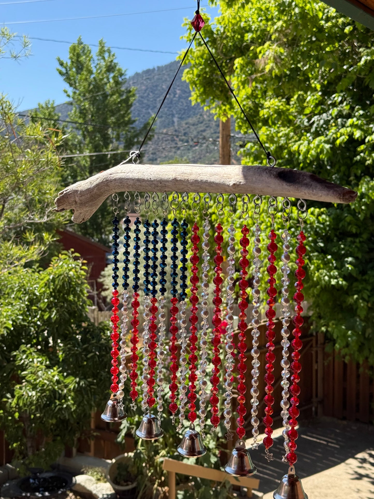 Glass Bead Driftwood American Flag Suncatcher / Wind Chime - large