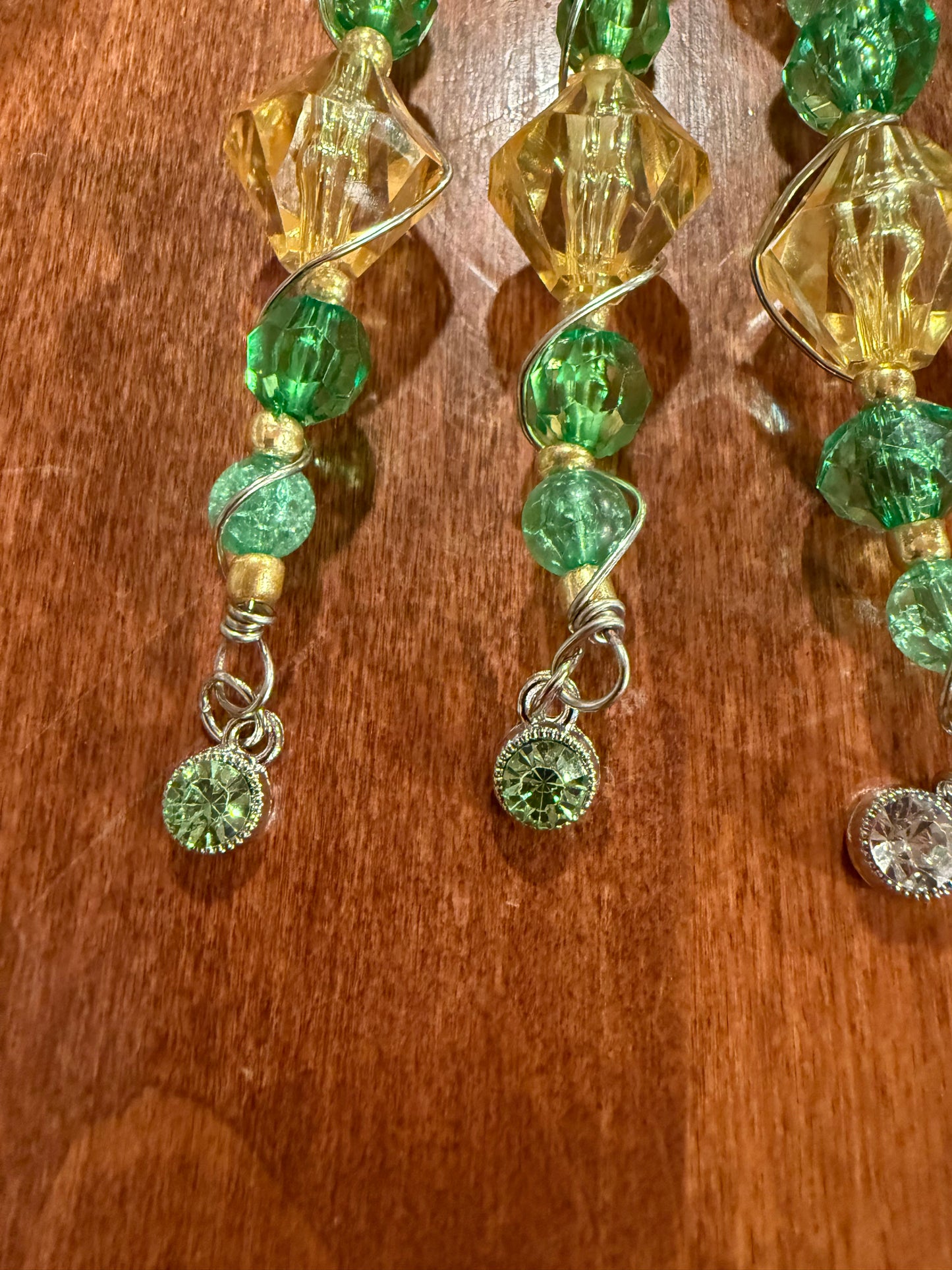 Yellow - Green - Beaded Christmas Tree Ornament