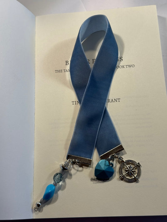 Ocean Blue nauticall Bookmark | Handmade Ribbon Bookmark with Nautical Charm | Beach Reader Gift | Gift Box Included