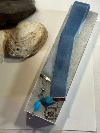 Ocean Blue nauticall Bookmark | Handmade Ribbon Bookmark with Nautical Charm | Beach Reader Gift | Gift Box Included