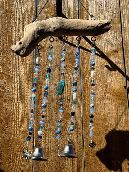 Blue Glass and Driftwood Wind Chime / Suncatcher