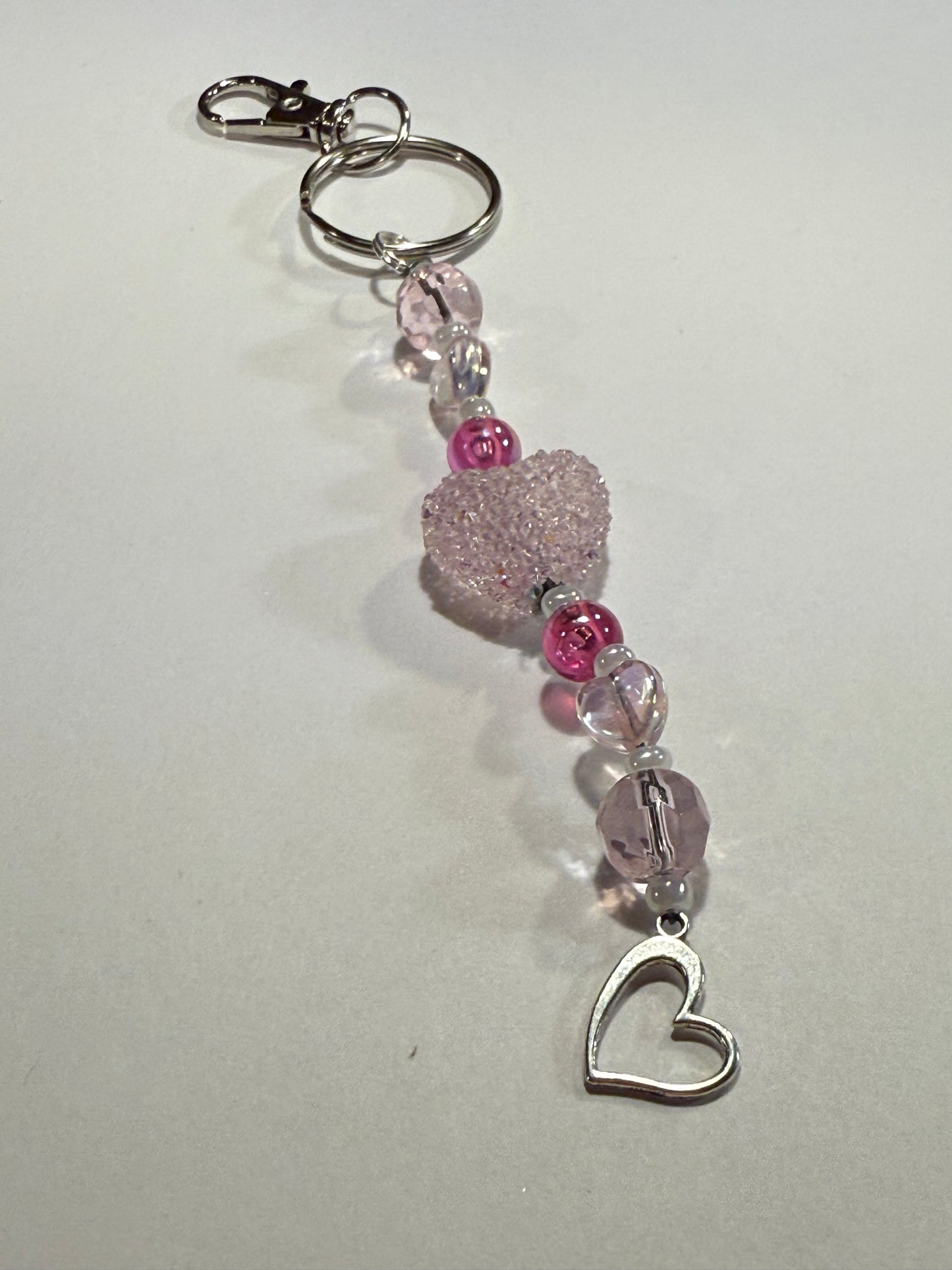Blush Pink Heart Beaded Keychain or Purse Charm | Romantic Valentine Gift for Her | Handmade Love Keyring | Feminine Accessory