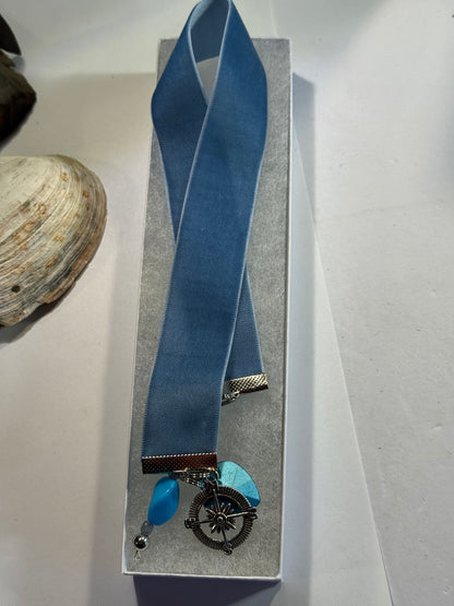 Ocean Blue nauticall Bookmark | Handmade Ribbon Bookmark with Nautical Charm | Beach Reader Gift | Gift Box Included