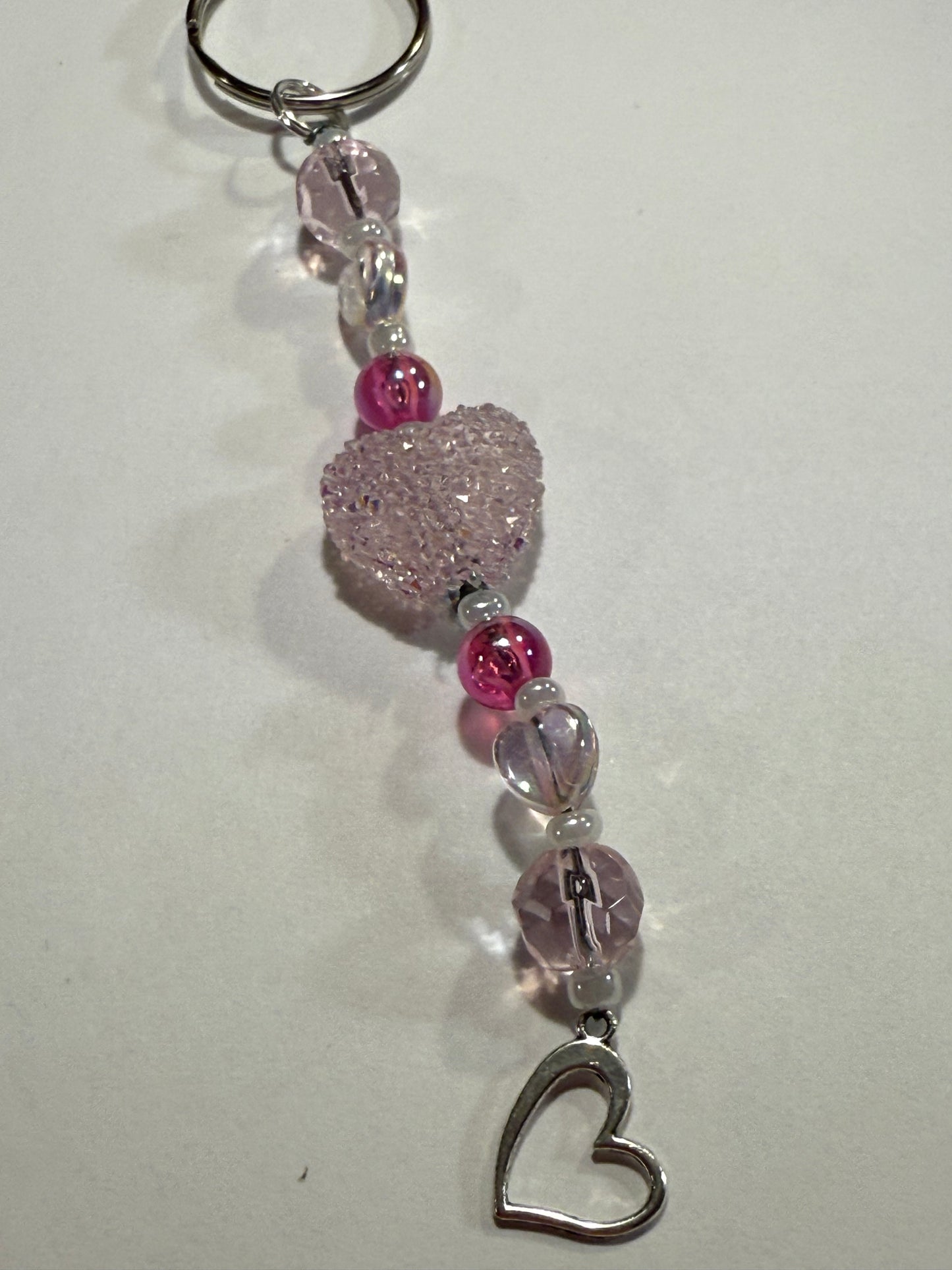 Blush Pink Heart Beaded Keychain or Purse Charm | Romantic Valentine Gift for Her | Handmade Love Keyring | Feminine Accessory
