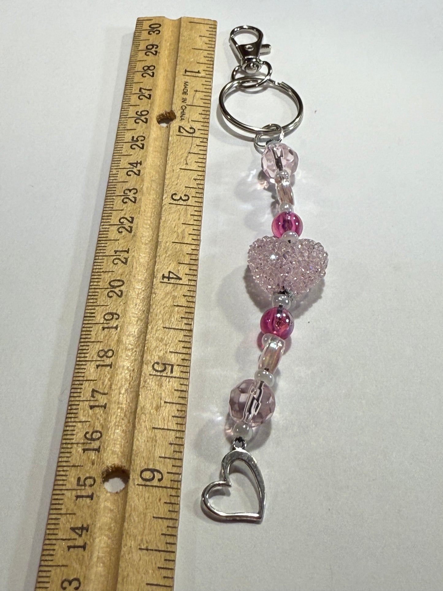 Blush Pink Heart Beaded Keychain or Purse Charm | Romantic Valentine Gift for Her | Handmade Love Keyring | Feminine Accessory
