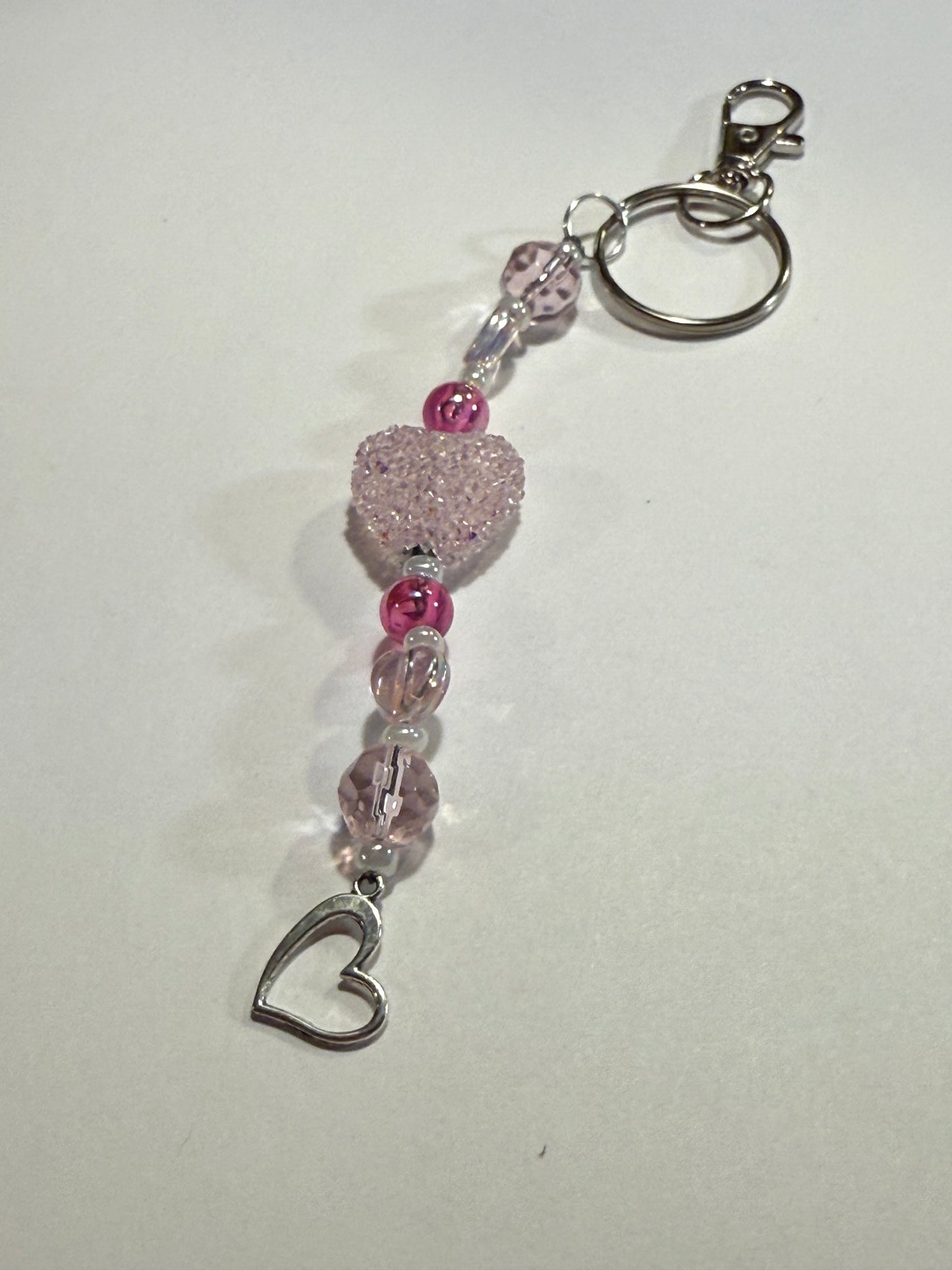 Blush Pink Heart Beaded Keychain or Purse Charm | Romantic Valentine Gift for Her | Handmade Love Keyring | Feminine Accessory