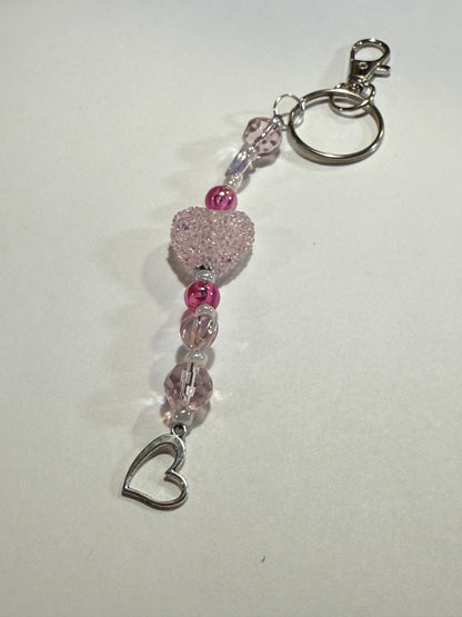 Blush Pink Heart Beaded Keychain or Purse Charm | Romantic Valentine Gift for Her | Handmade Love Keyring | Feminine Accessory