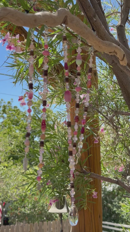 Handmade Beaded Suncatcher: Driftwood - Pink
