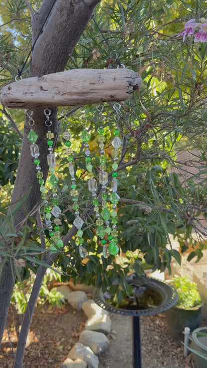 Handmade Beaded Suncatcher: Driftwood - Green