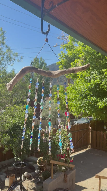 Blue Glass and Driftwood Suncatcher