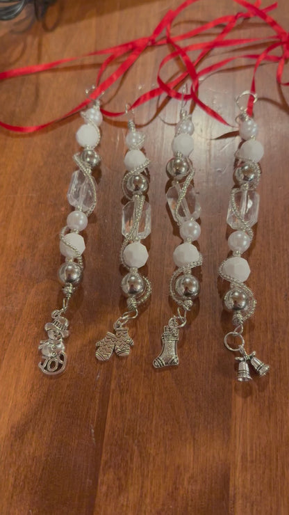 Clear - Silver Beaded Christmas Tree Ornament