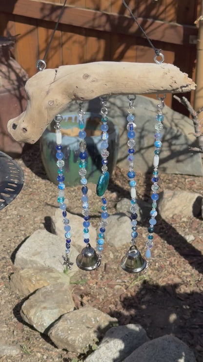 Blue Glass and Driftwood Wind Chime / Suncatcher
