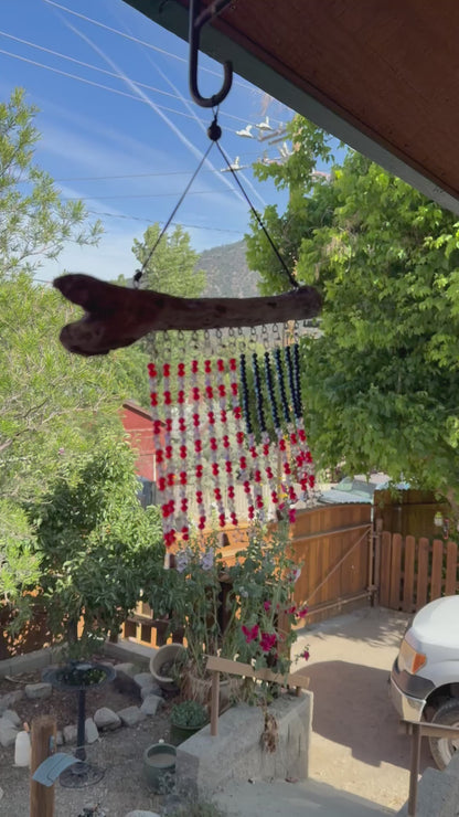 American Flag Glass Bead Driftwood Suncatcher - Med 3