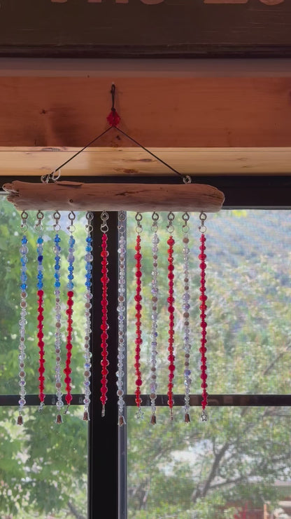 Glass Bead and Driftwood American Flag Suncatcher - medium