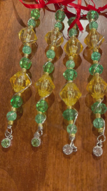 Yellow - Green - Beaded Christmas Tree Ornament