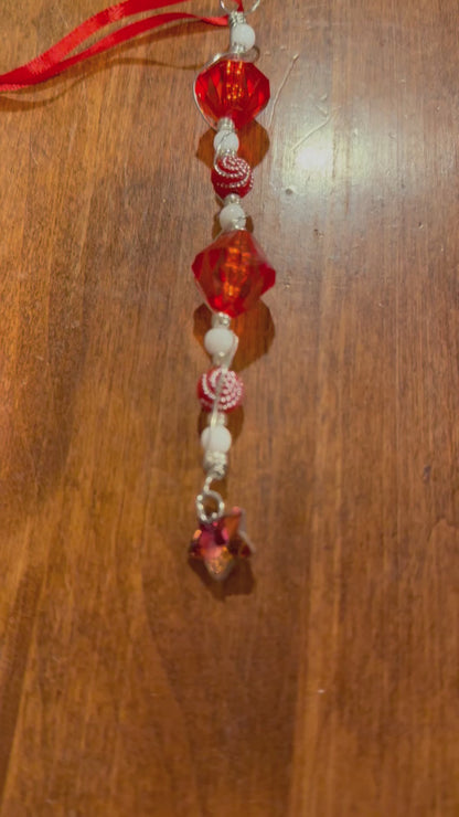 Red - White Beaded Christmas Tree Ornament