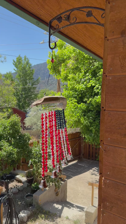 Glass Bead Driftwood American Flag Suncatcher / Wind Chime - large
