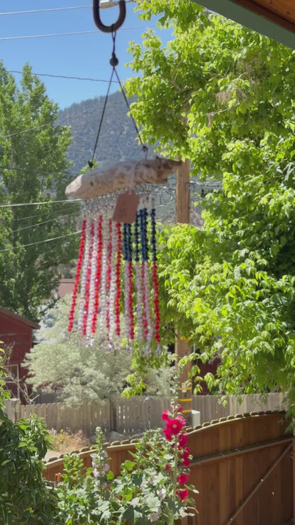 American Flag Glass Bead Driftwood Suncatcher - Medium 2