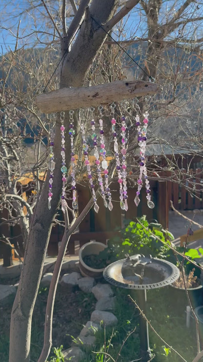 Coastal Beaded Suncatcher with Driftwood | Ocean Blue Hanging Decor