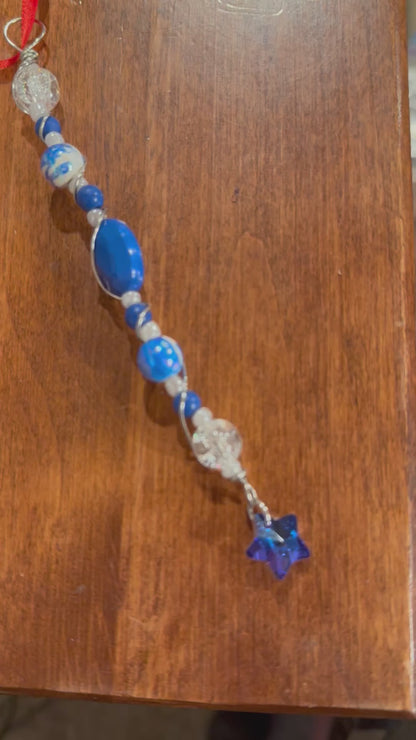 Blue - White Beaded Christmas Tree Ornament