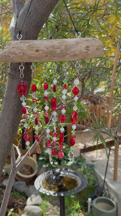Handcrafted Christmas Driftwood Suncatcher - Red