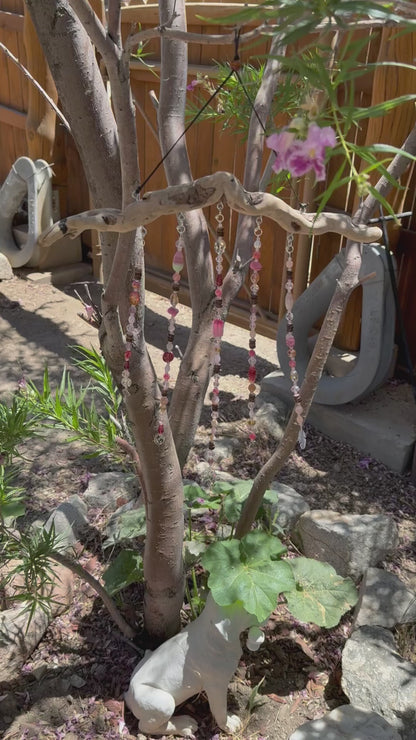 Handmade Beaded Suncatcher: Driftwood - Pink