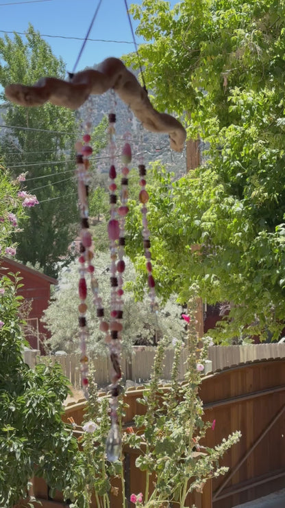 Handmade Beaded Suncatcher: Driftwood - Pink