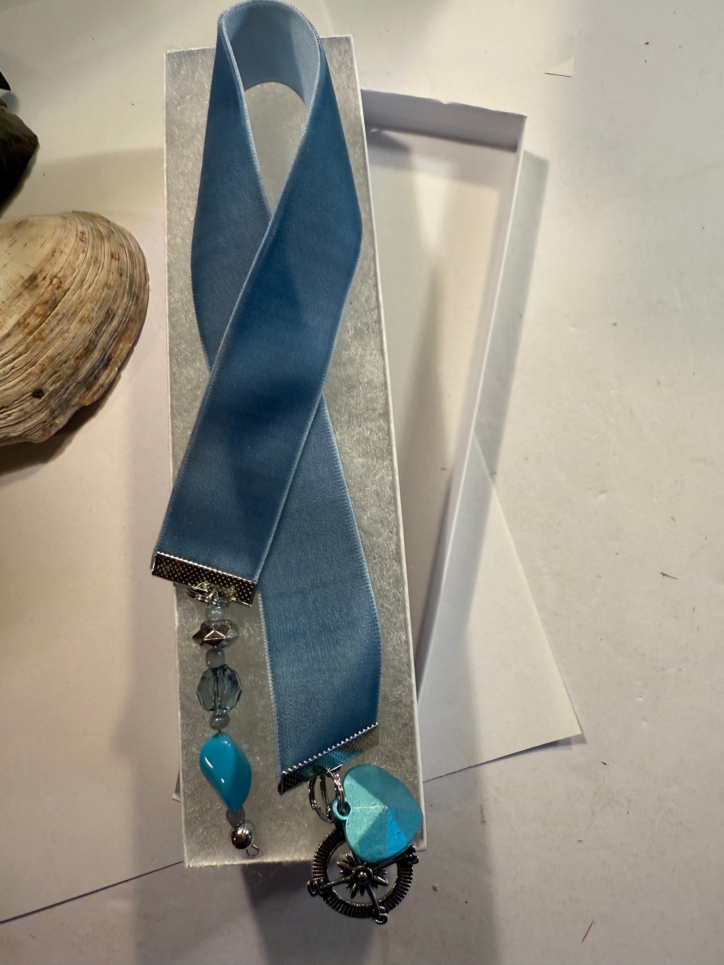 Ocean Blue nauticall Bookmark | Handmade Ribbon Bookmark with Nautical Charm | Beach Reader Gift | Gift Box Included