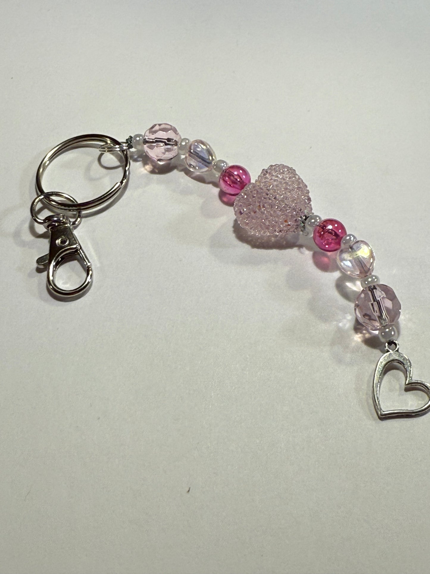 Blush Pink Heart Beaded Keychain or Purse Charm | Romantic Valentine Gift for Her | Handmade Love Keyring | Feminine Accessory
