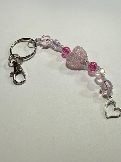 Blush Pink Heart Beaded Keychain or Purse Charm | Romantic Valentine Gift for Her | Handmade Love Keyring | Feminine Accessory